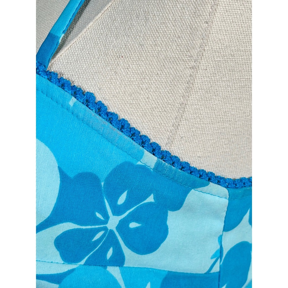 Vintage 1990s / 2000s Blue Flower Dress 90s Y2K Hawaiian Beach Frutiger Aero - Picture 9 of 10